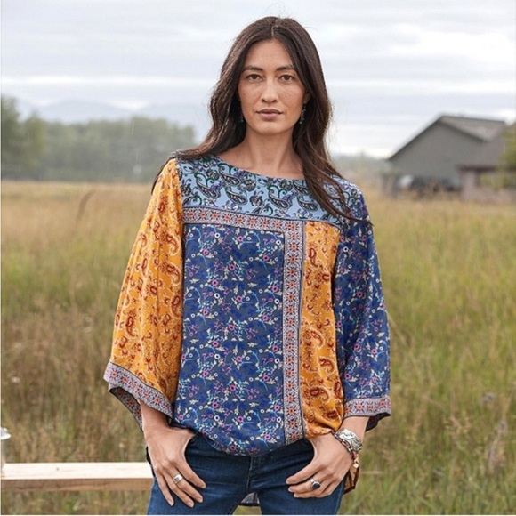 Sundance Paisley and Floral Patchwork Medley Bell Sleeve Blouse, NWOT, L - Picture 2 of 10